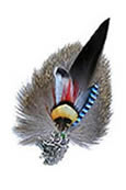 Gamsrad mit Feder und röhrendem Hirsch